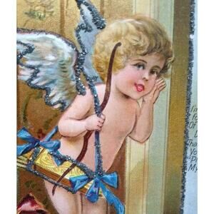 Valentines Day Postcard Cupid Angel Series No 1 Embossed Glitter Echo Of Love